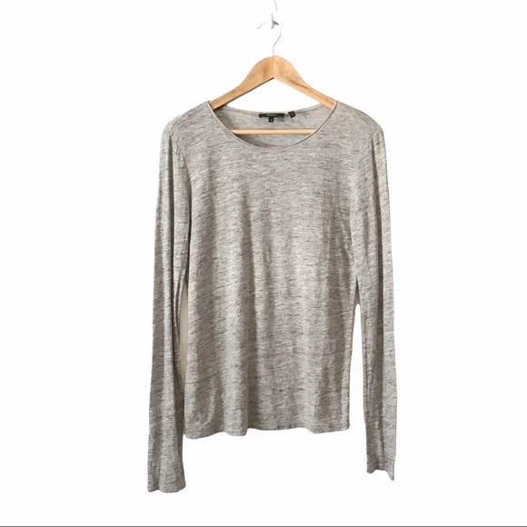 Theory M Linen Roll-Stitch Long Sleeve Basic Tee - Picture 2 of 8